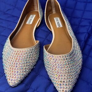 Steve Madden Elsie Beige iridescent Crystal Rhinestone D'Orsay Flats 8